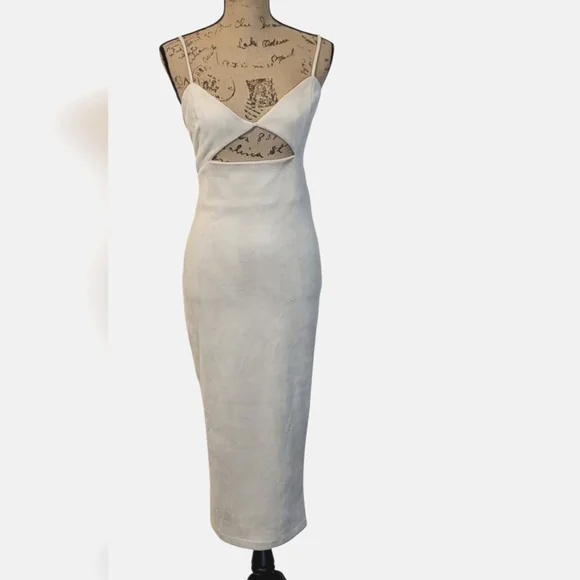 Showpo Suede Spaghetti Strap Cut Out Zip Midi Dress - Picture 2 of 13